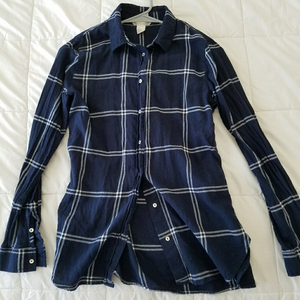Navy Plaid Button Down Shirt